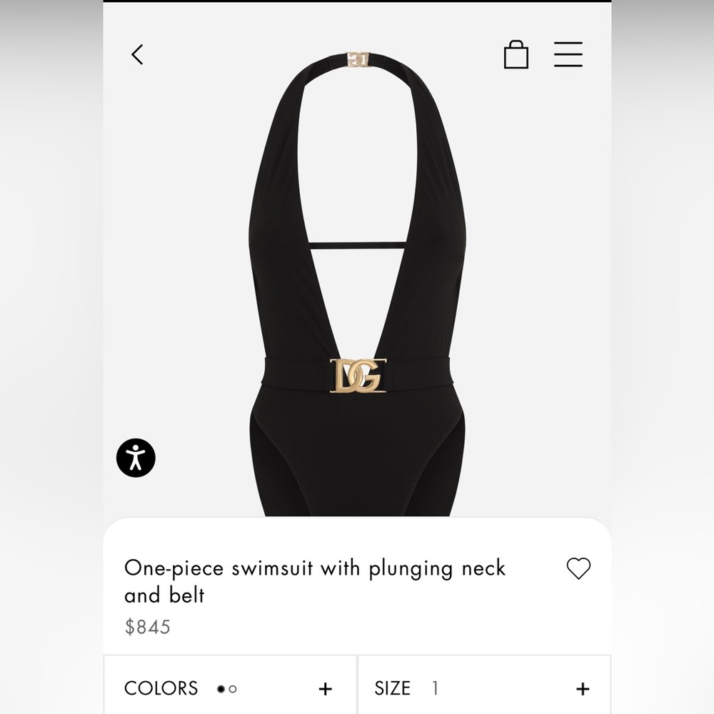 Dolce & Gabbana One-piece swimsuit with plunging neck and belt size 3!!!